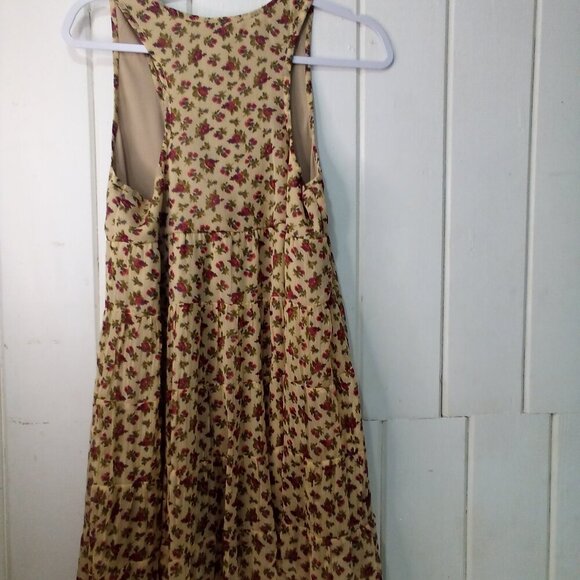 Fire Los Angeles Dress Women M Sleeveless Ruffles Flowing Floral Tan Red - Picture 9 of 14